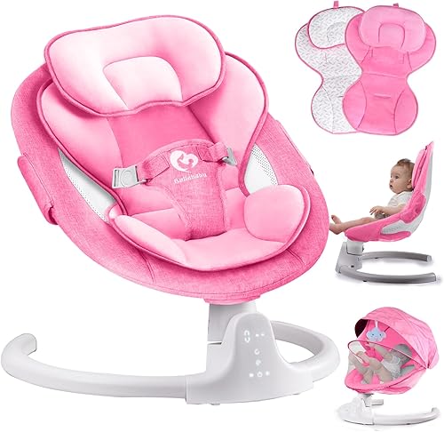 Columpio de bebé Bluetooth para bebés, mecedora para bebe, 3 posiciones de asiento, 5 velocidades de columpio, 10 música, control remoto,