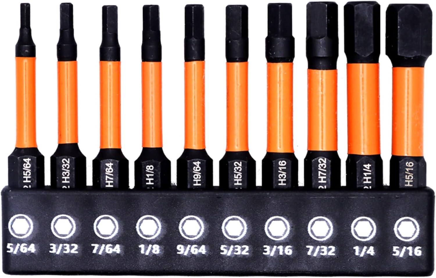 Impact Hex Head Allen Wrench Bits Set 10Pcs SAE H 5/64 - H 5/16, 2 Inch Length with 1/4 Inch Hex Shank, S2 Steel Magnetic Impact Hexagonal Screwdriver Bits