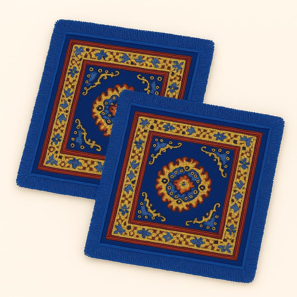 Bless Berries Velvet Prayer Mat 24x24 Inch – Printed Square Shape Aasan for Pooja Mandir, Temple Prayer Cloth, Floor Sitting Mat for Meditation, Worship & Home Temple Use (Blue, Pack of 2)-image-48