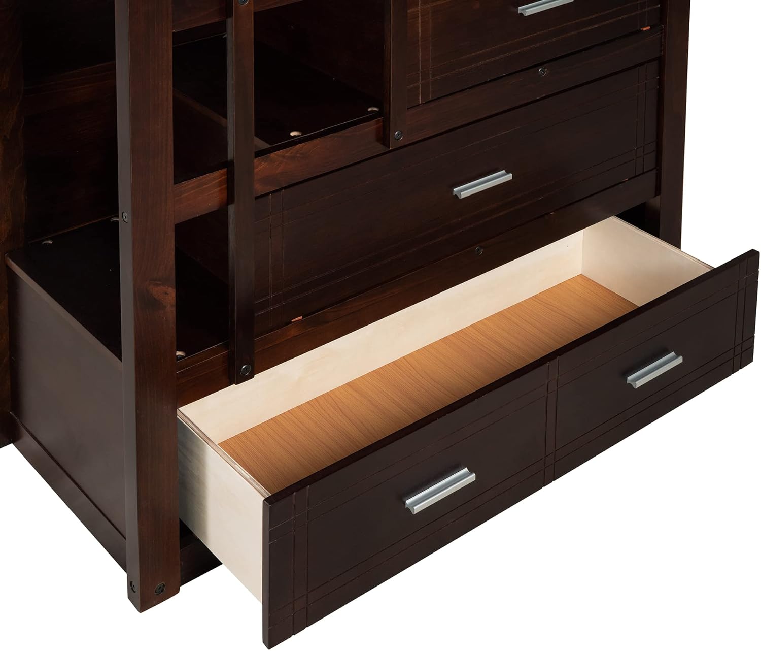 Harper & Bright Designs Bunk Bed with Trundle and Drawers, Twin Over Twin Bunk Bed with Staircase, Wood Bunk Beds Frame with High Length Guardrail for Kids Teens Adults, Espresso