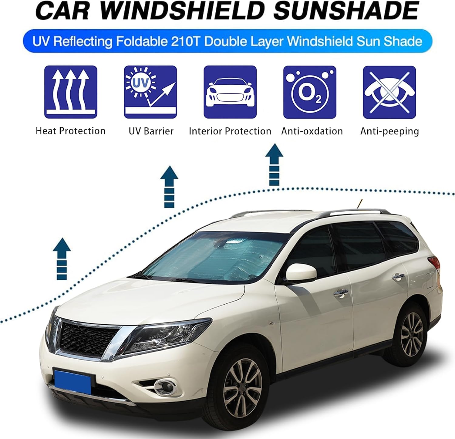 The Original Windshield Sun Shade for Nissan Pathfinder 2013 2014 2015 2016 2017 2018 Car Windshield Reflective Sunshade Protector Sun Shade Accessories (8 PCS)