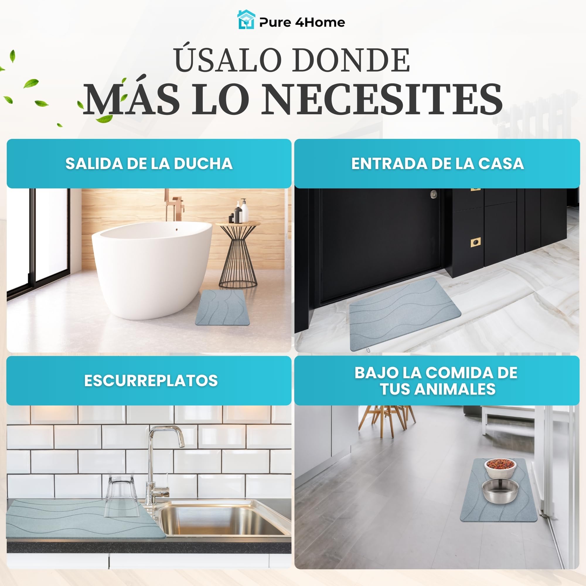 Pure 4Home Alfombra Diatomita Baño 60x40 – Secado Rápido, Antideslizante y Antibacteriana – Alfombrilla Piedra Diatomita Super Absorbente – Alfombrilla Diatomita - Stone Bath Mat (Grey Waves) — view 7