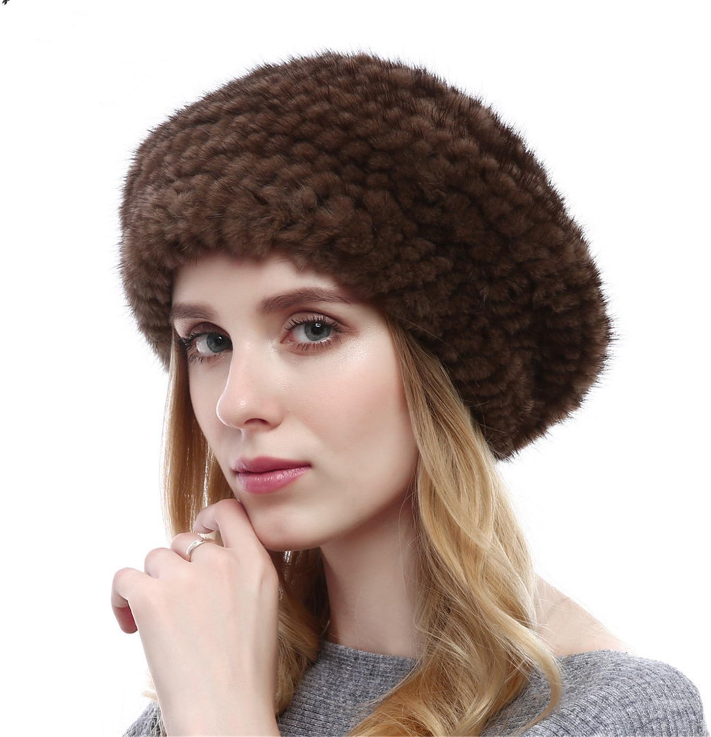 Qhome Winter Autumn Women Beret Beanie Kinitted Mink Fur Hat Mink Fur Brand Female Hats Winter Fashion Formal Cap for Girls