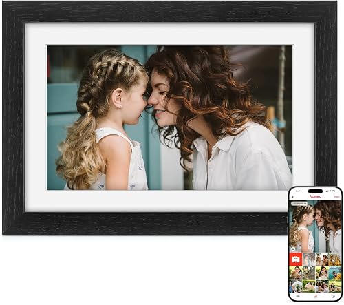 Digital Photo Frame WiFi Black Oak Wood Frame, Frameo Dig…