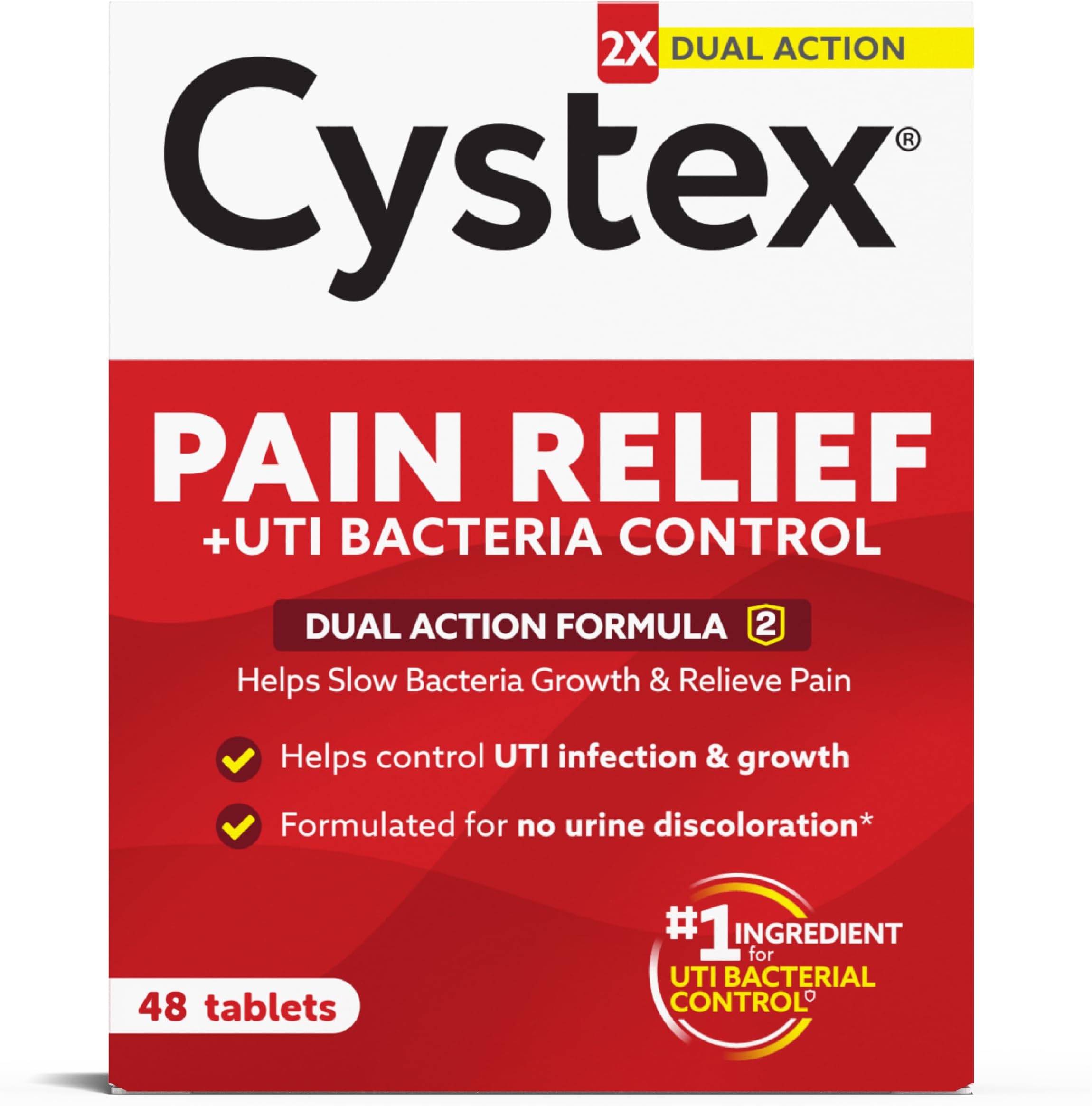 Cystex Dual-Action UTI Pain Relief Tablets, Fast-Acting, 48 Count