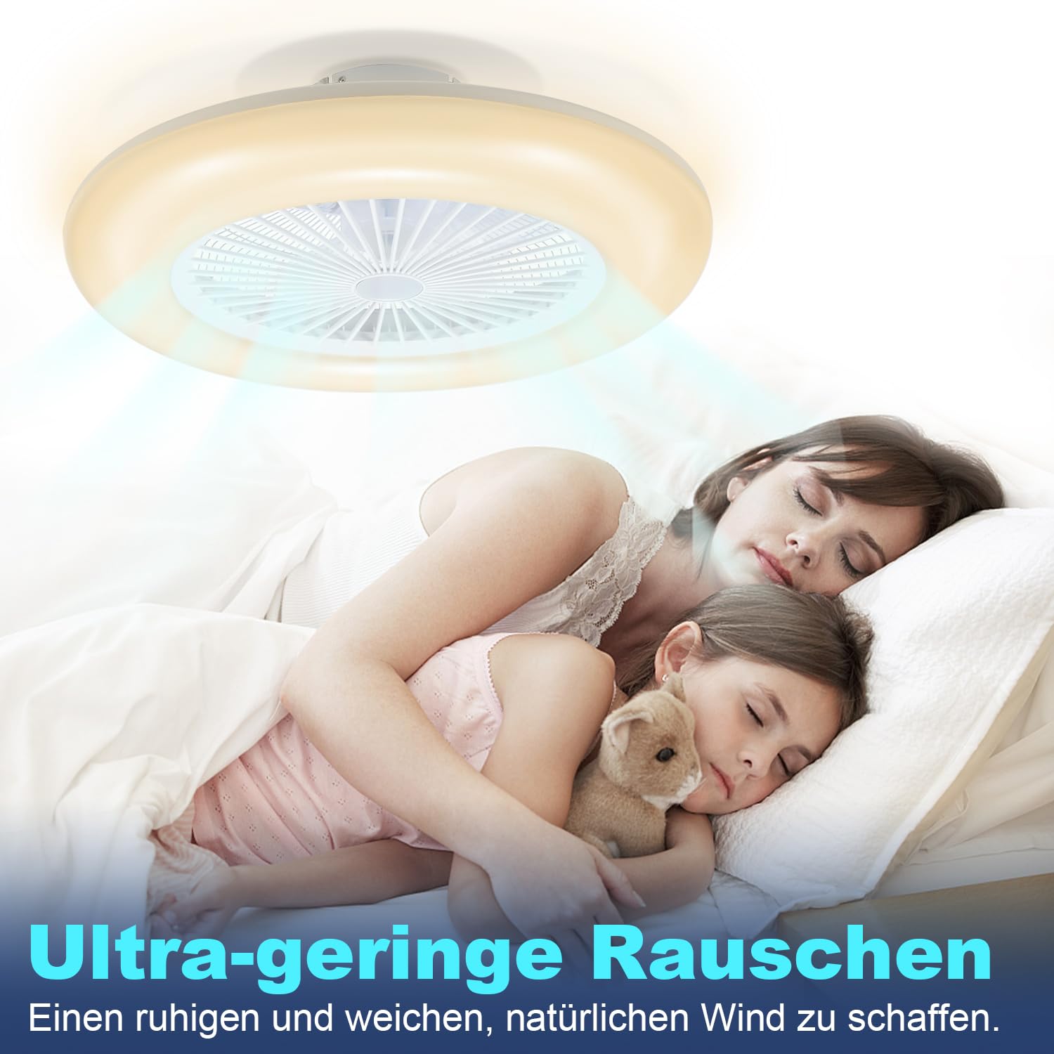 Sonnewelt Ventilatore da soffitto con illuminazione e app, illuminazione della ventola da 80 W, dimmerabile e variabile, versatilità regolazione dell'ora per soggiorno, camera da letto [classe