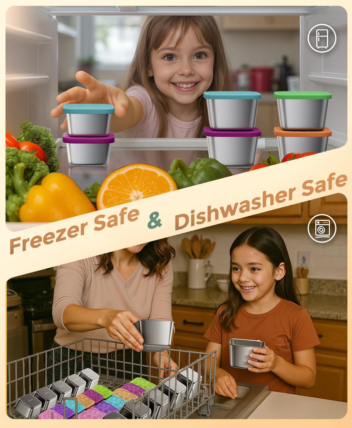 12Pack 6oz Stainless Steel Snack Containers and 2oz Salad Dressing To Go Containers with Silicone Lids, Reusable Square Meal Prep Condiment Sauce Containers Lunch Box Accessories - Image 7