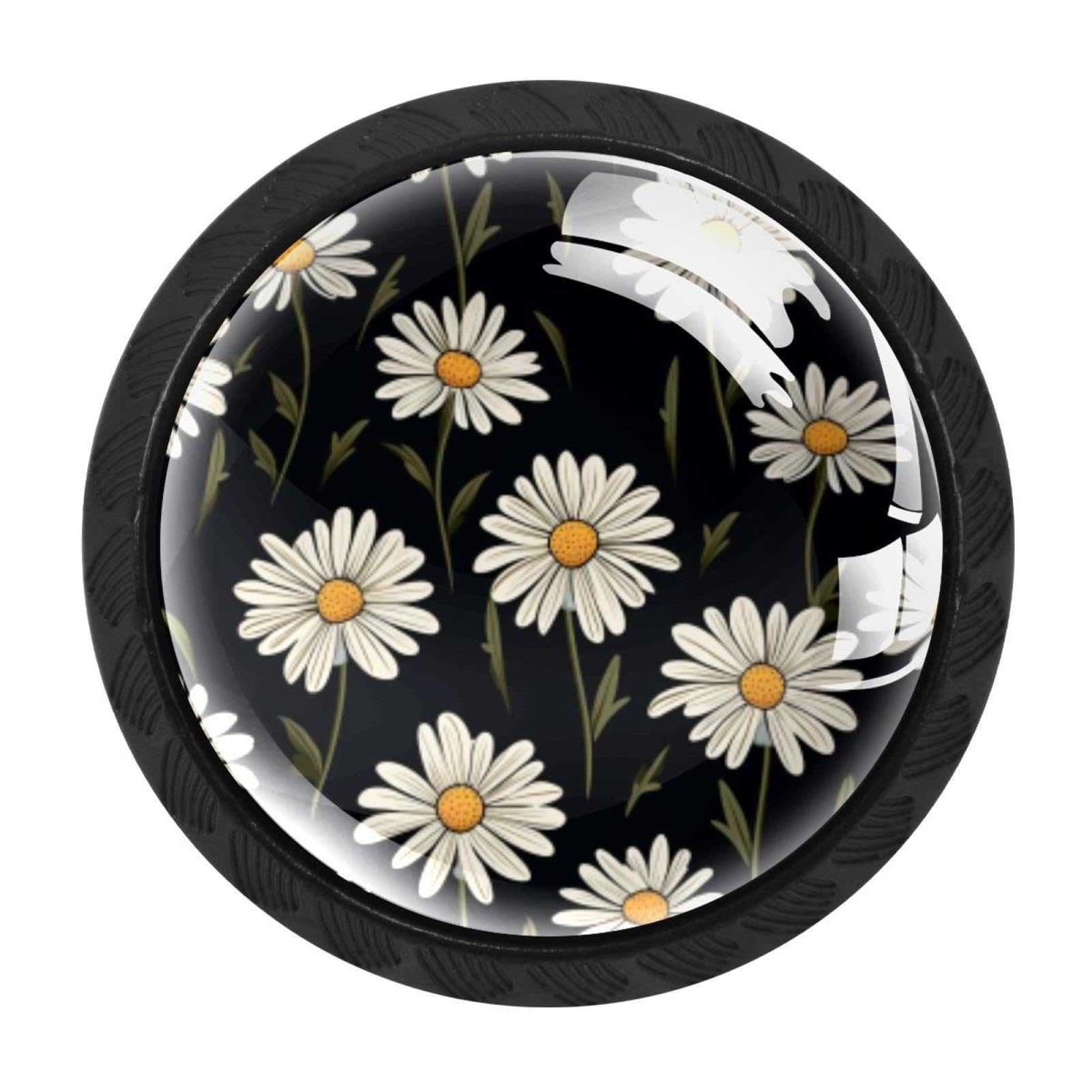 CHENZZZZ 4 Pack Round Cabinet Knobs for Kitchen Bathroom Closet Dresser Cabinets, Daisy