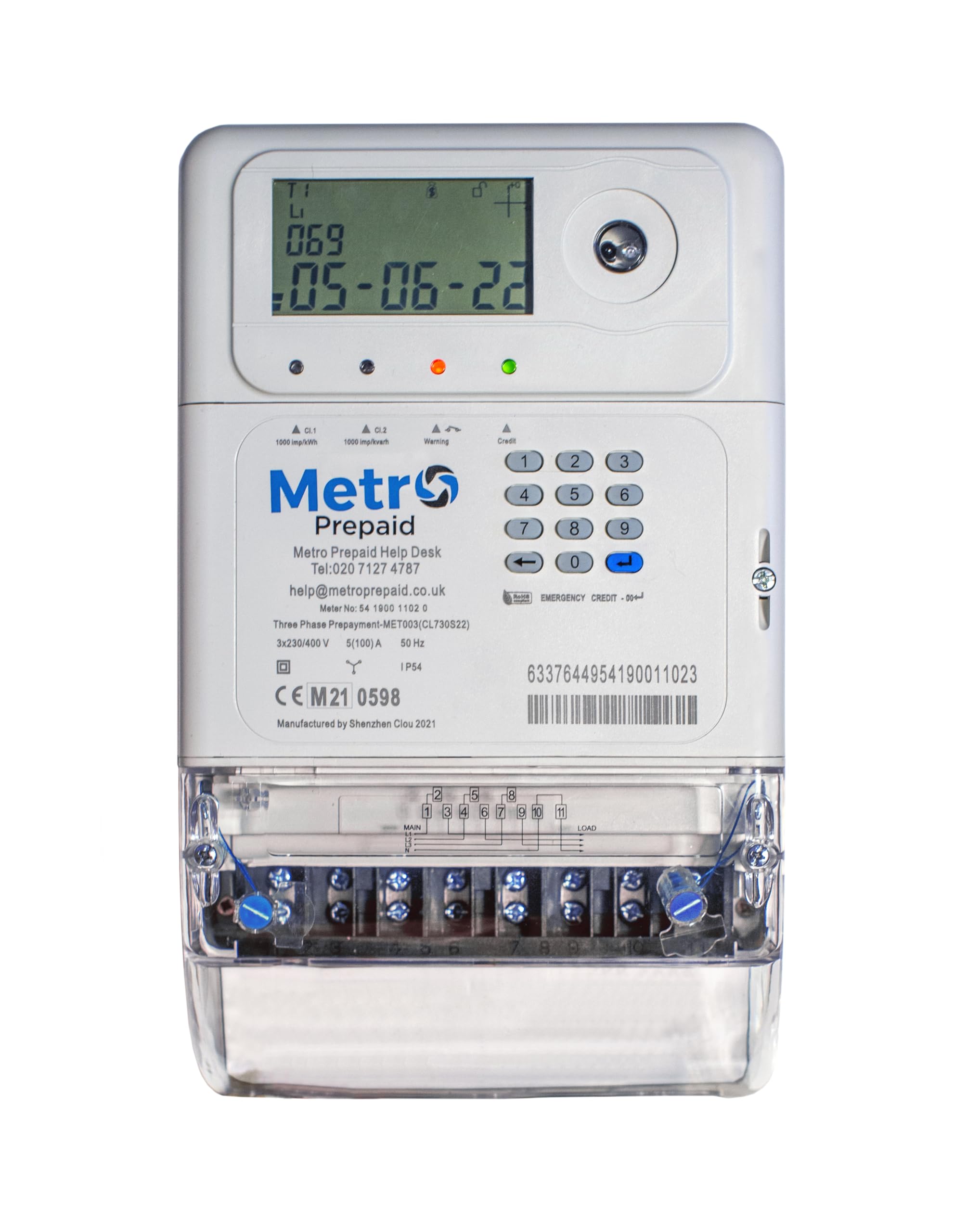 Owen Brothers Metering White Metro 100A Three Phase Pre-Payment Electric Meter - Met003 - Top-Up Via Paypoint, Online Debit Or Credit Card Or Metro Pay-By-Phone