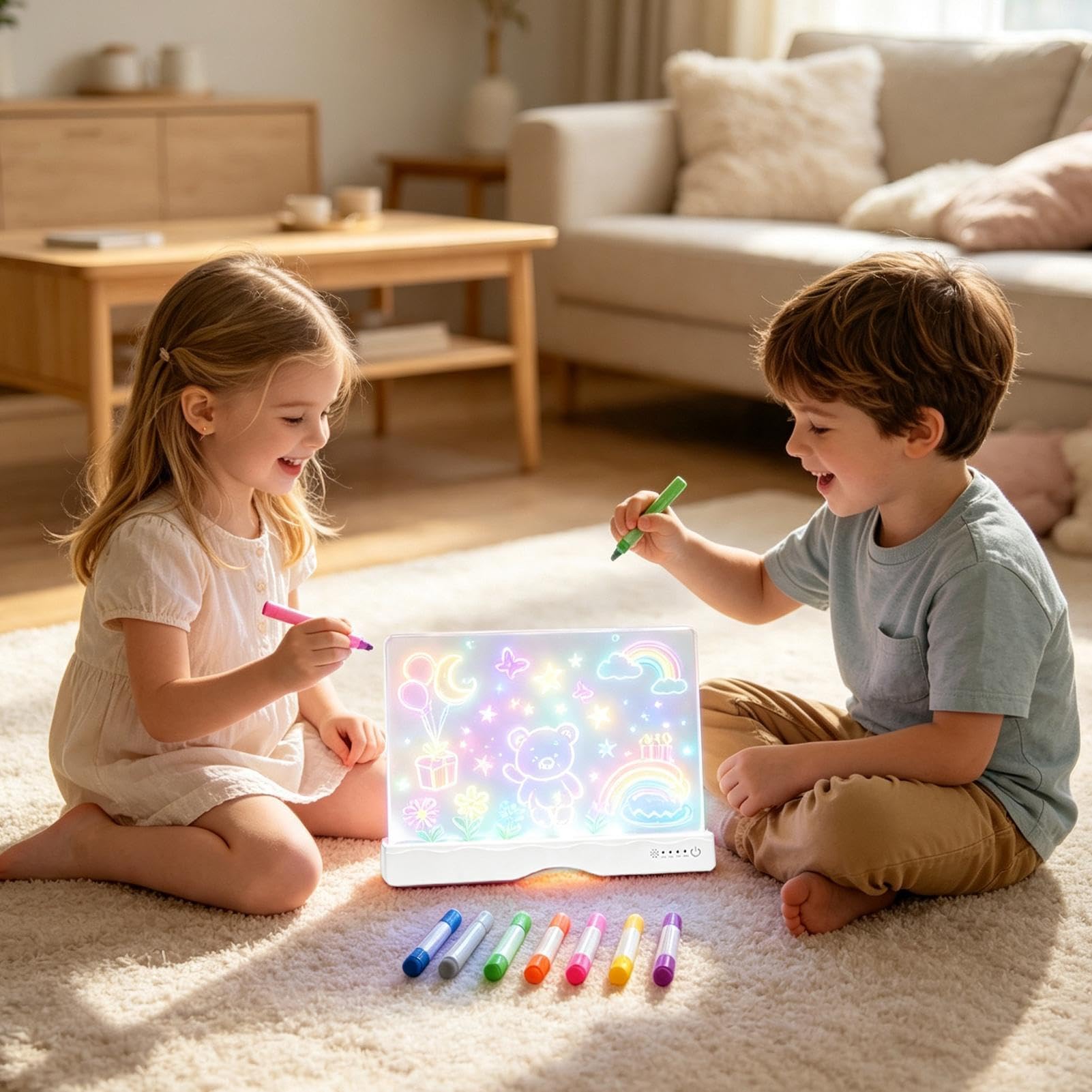 Pizarra de Dibujo Luminosa Pad De Dibujo Recargable Con Rotuladores | Pizarra De Escritura LED Con 13 Efectos para niños y niñas, colegio, aula, hogar, viajes, coche y avión