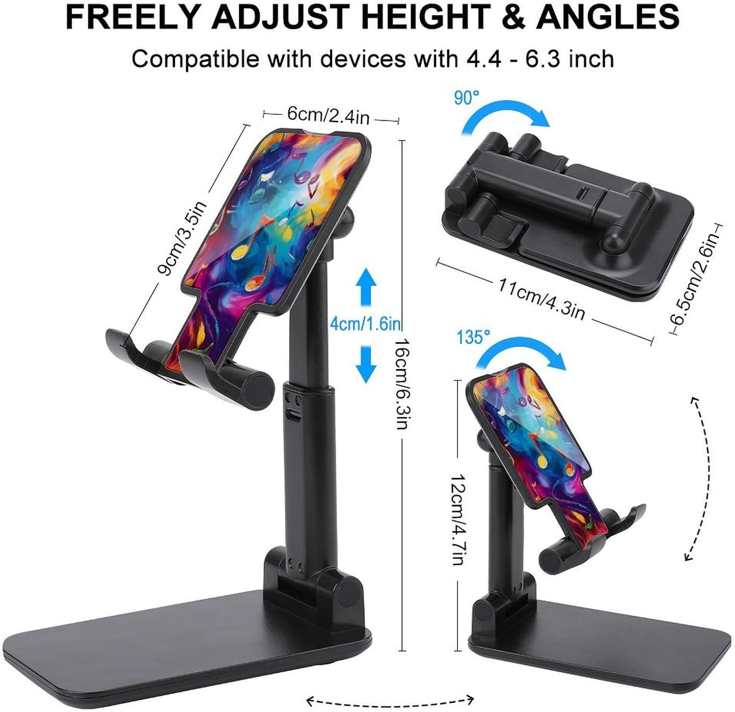 Colorful Music Notes Graffiti Phone Stand Mount Adjustable Cellphone Holder Portable Cradle Universal Fit image 2
