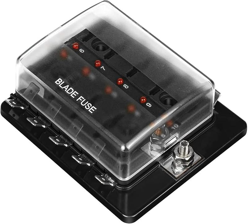 Caixa de Fusíveis Automotiva BAITHNA com 10 Vias, LED e Tampa Protetora 10–32 V DC – 1 unidade