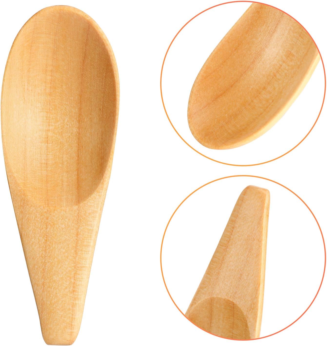 10 Pieces Wooden Scoop Solid Wood Condiment Spoon Mini Wood Spoon with Short Handle for Loose Tea Leaves, Coffee Bean, Candy, Milk Powder, Spice, Ice Cream, Natural Color