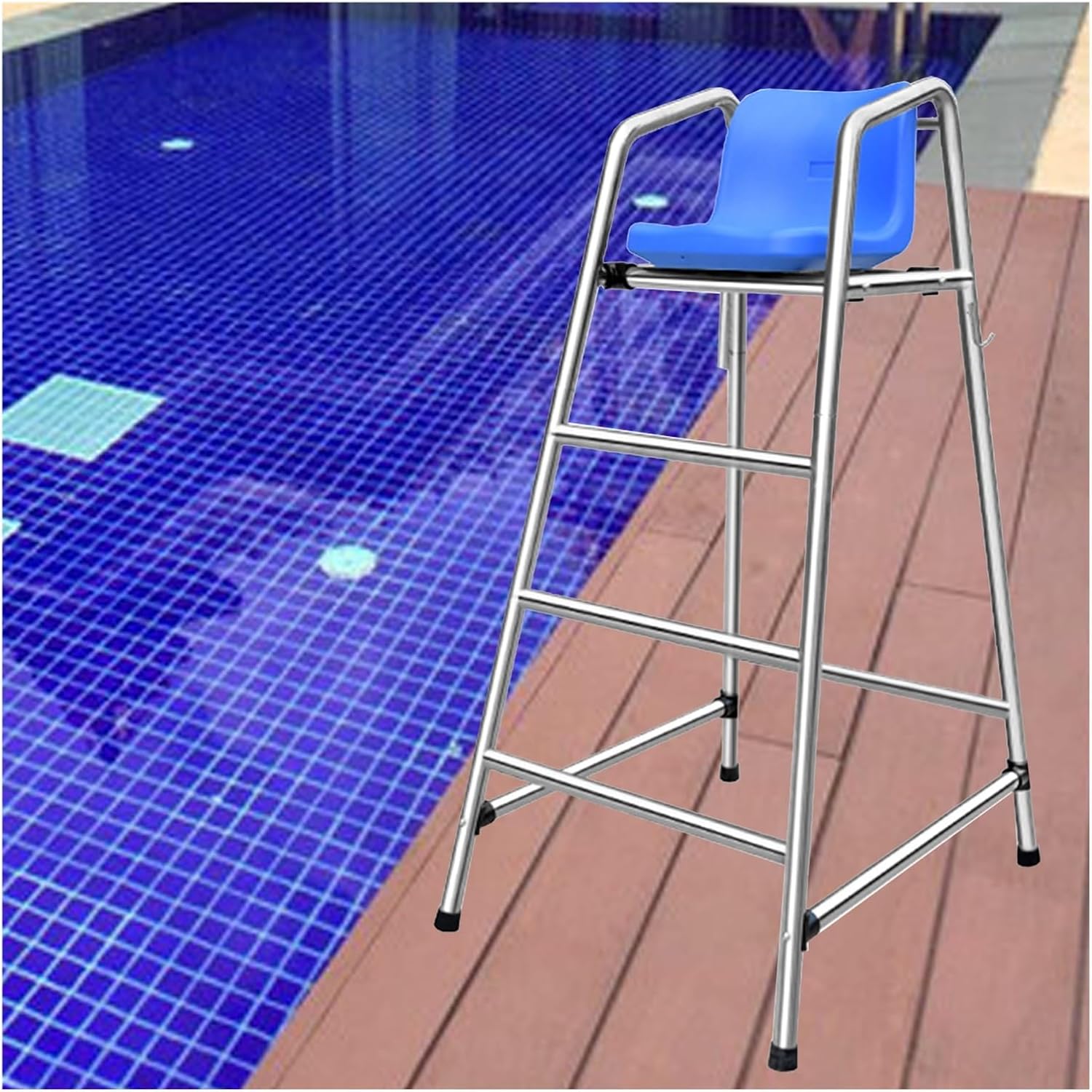 Pool Ladders Lifesaving Chair，Silver Heavy-Duty Lifeguard Chair Tall Lifeguard Chairs, Floor Standing Swimming Life-Saving Equipment Life Guard Chair, for Standard Competition Pool Commercia