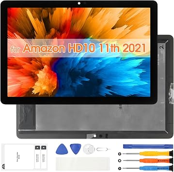 for Amazon Fire HD 10 HD10/ HD10 Plus 11th 2021 Screen Replacement, Digitizer T76N2B T76N2P LCD Display Touch Panel Glass Full Assembly with Repair ToolsBlack,10.1 inch