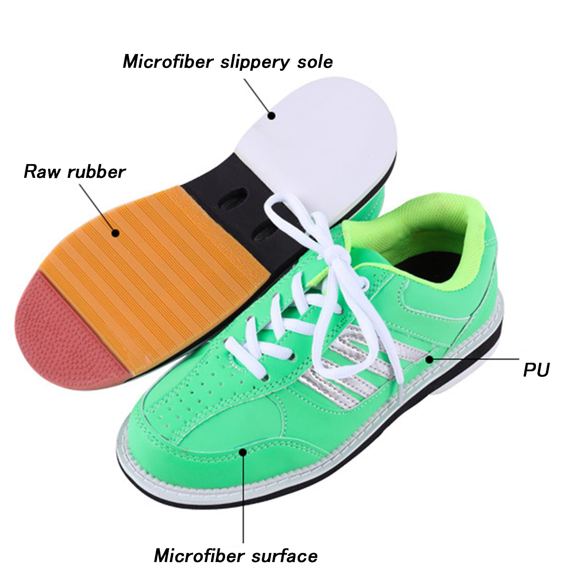 Womens Bowling Shoes, Fashion Bowls Trainers Lightweight Walking Sneakers Casual Breathable Fitness Shoes,Green,5.5