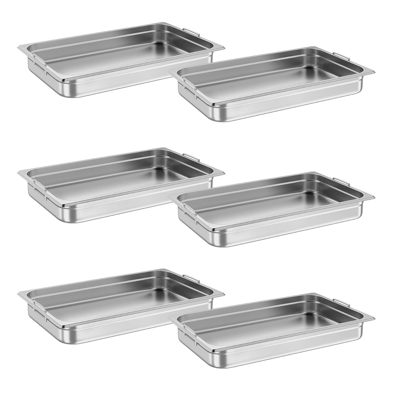 GarveeTech Full Size Steam Table Pans with Lid, 6-Pack Commercial Anti-Jamming Hotel Pan Stainless Steel 4 in Deep Restaurant Steam Table Pans
