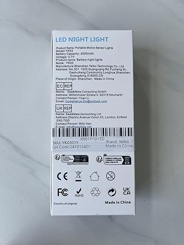 Miniatura 4 de YELKO Luz nocturna con sensor de movimiento, luces nocturnas recargables de 2000 mAh, funciona con pilas, luces nocturnas portátiles regulables con