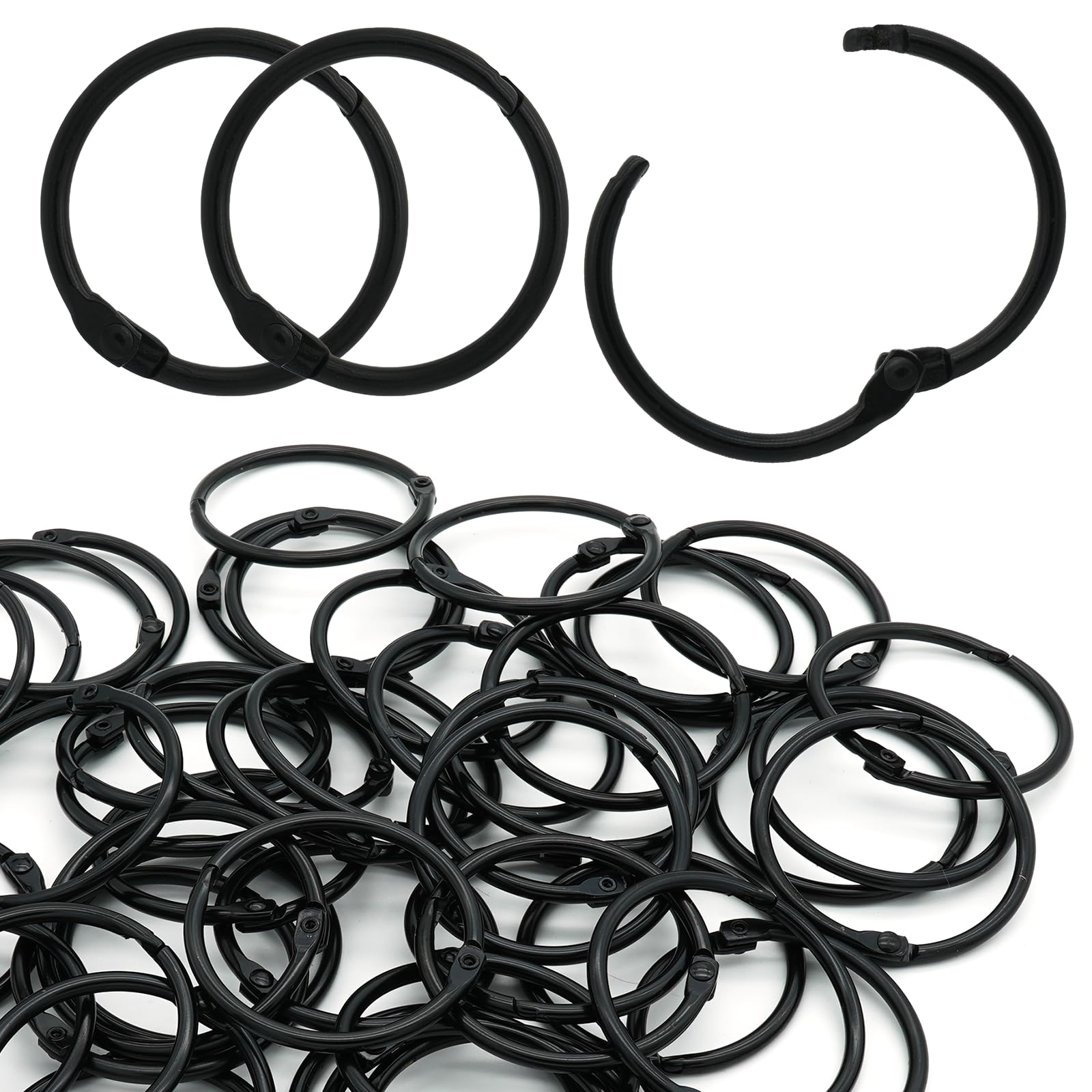 Semrien 50 Pcs 1-1/2 Inch Binder Rings, Loose Leaf Binder Book Rings Black Paper Rings, Metal Index Card Rings Binder Clip Rings for Flash Cards, Key
