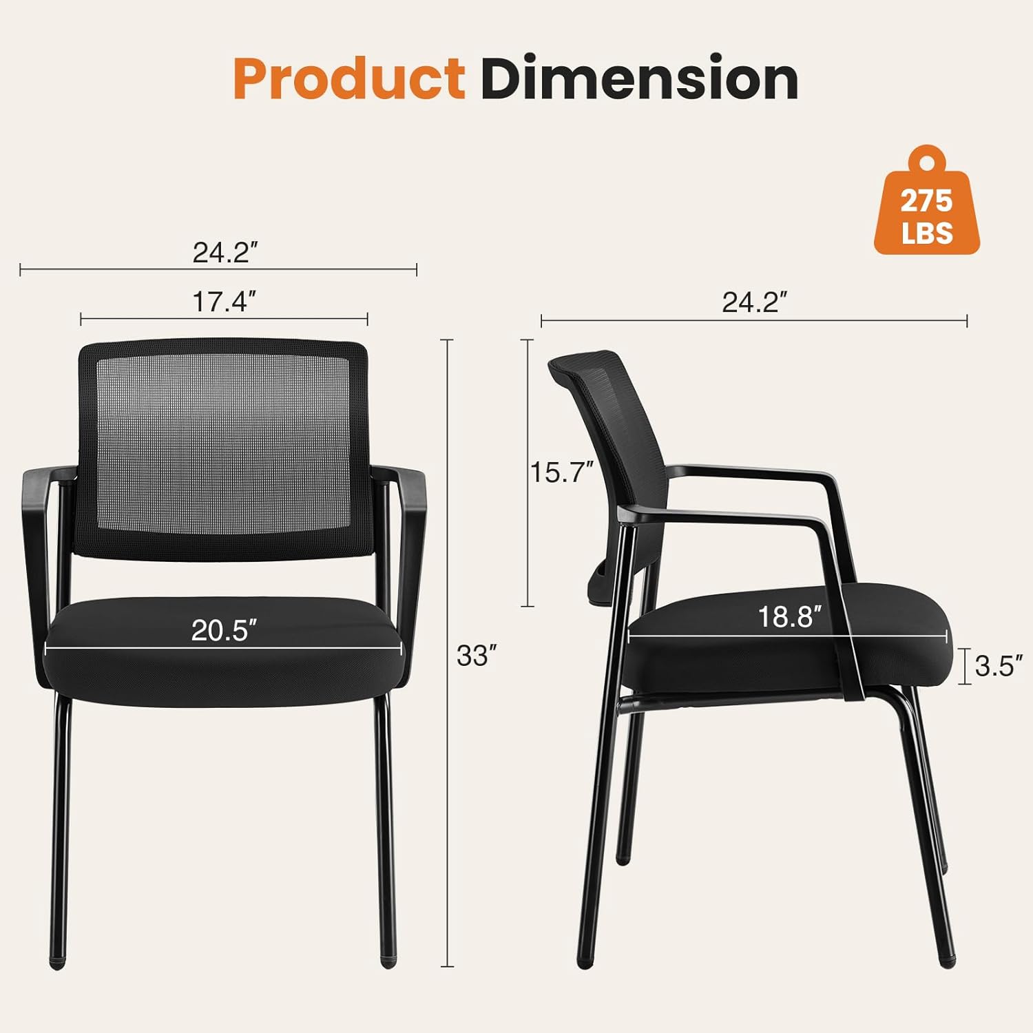 Sweetcrispy Mesh Back Stacking Arm Chairs, Upholstered Fabric Stacking Chairs, Sturdy Metal Office Chairs, Easy to Use and Store, Outdoor and Indoor, for Home, School, Party, Church, 2 Pack Black