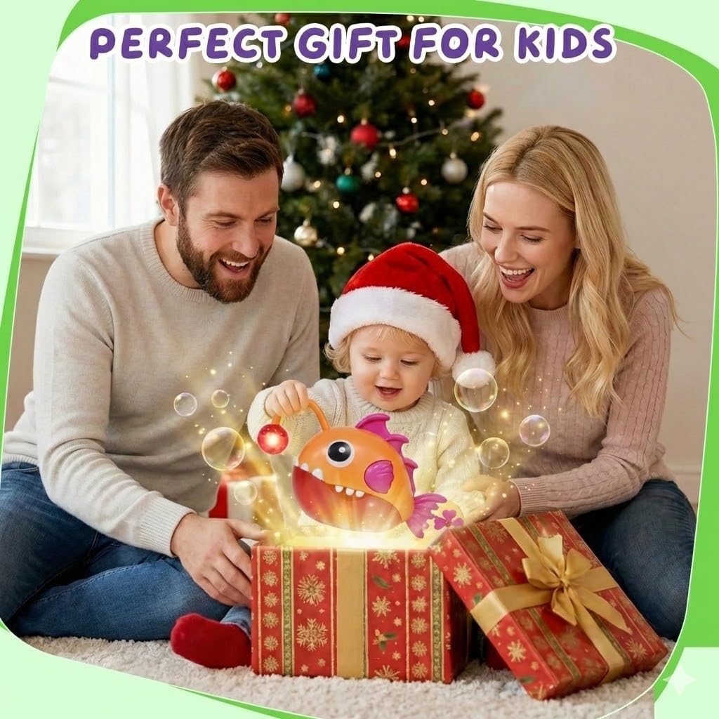 Baby Bath Toys for Toddlers, Light Up Fish Bubble Machine with 3 Dinosaur Water-Activated Toys, Shower Bathtub Toys for Kids Ages 3-8, Birthday Gift Easter for Boys Girls (Red)
