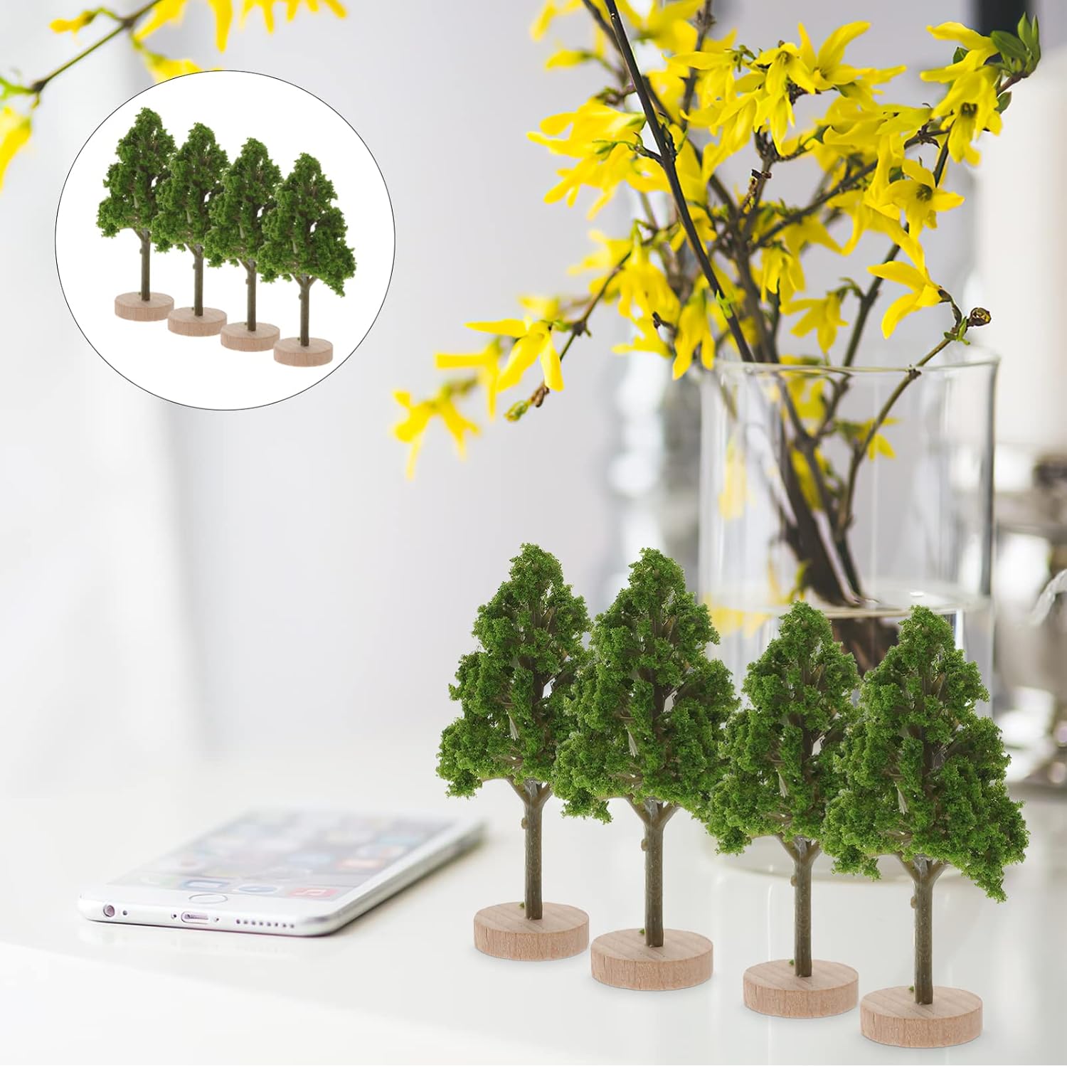 ARTIBETTER 4Pcs Miniature Street Trees Model for Diorama and Train Scenery Landscape Decor Realistic Simulated Green Trees for Tabletop Craft and Home Decoration
