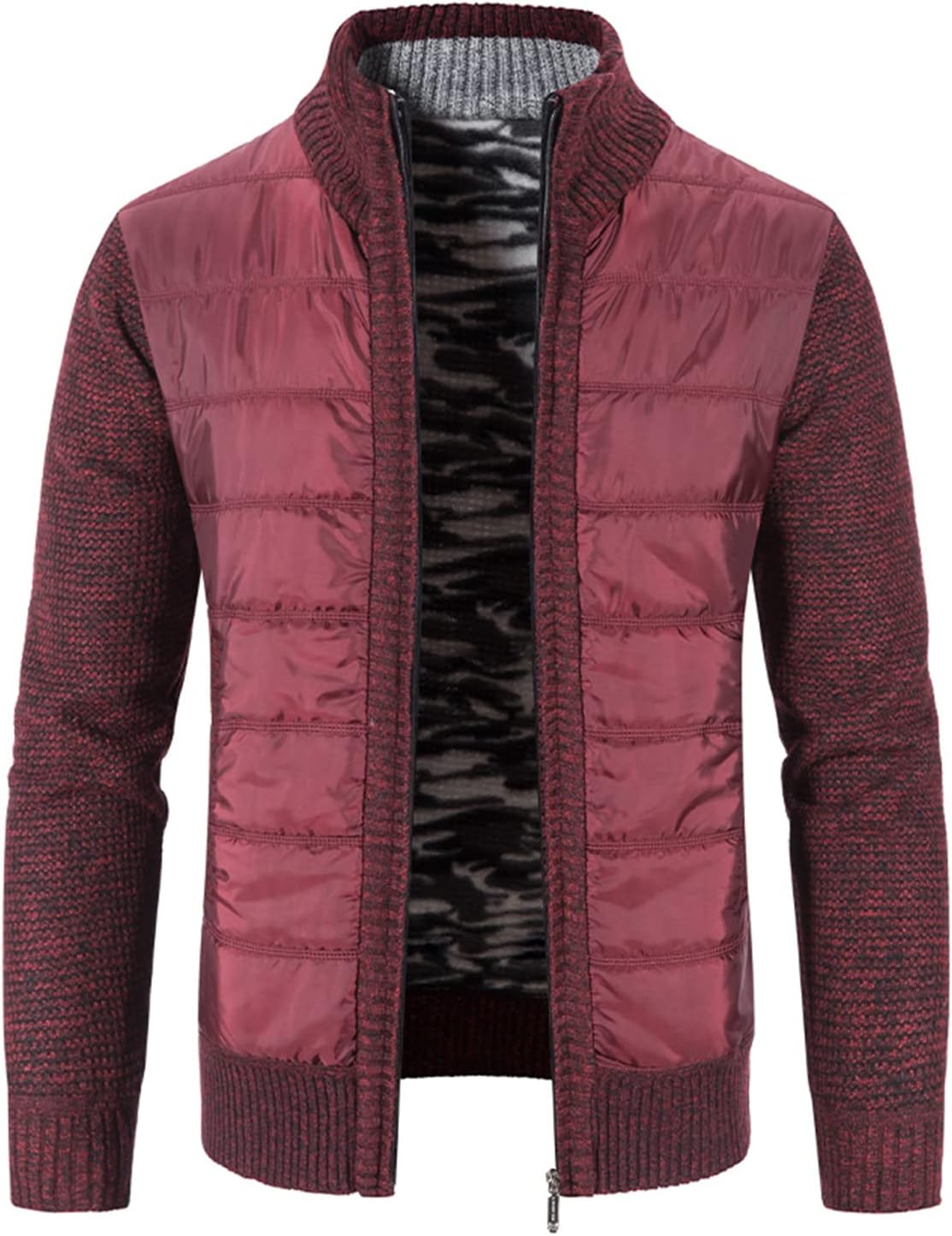 Lu's Chic Men's Long Sleeve Cardigan Sweater Zip Up Insulated Puff Jackets Warm Slim Fit Fleece Lined Jacket Business Casual