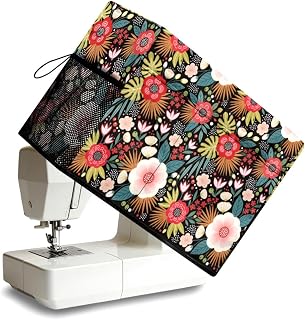 peacoblue Sewing Machine Cover, Black Boho Floral Pattern Dust Cover