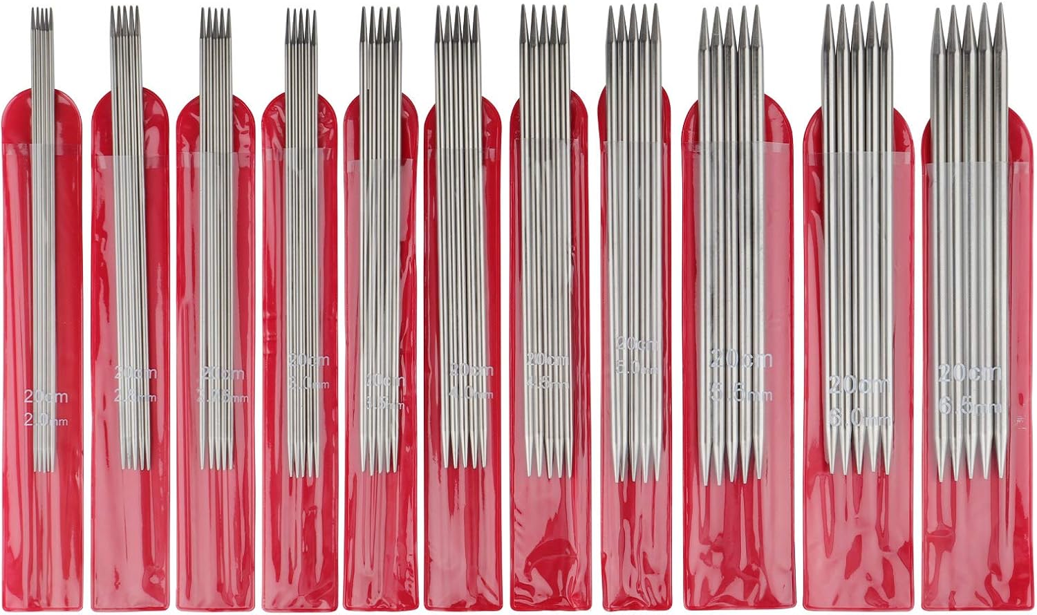Coopay 55pcs DPN Knitting Needles Set with Knitting Needle Gauge, 2.0mm to 6.5mm, Short Double Pointed Knitting Needles Kit for Beginner & Kids, 20cm Metal Straight Knitting Needles Set Double Ended