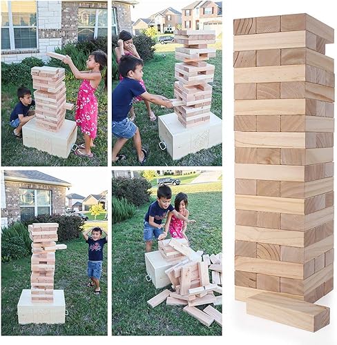 Miniatura 4 de Outdoor Games - Torre gigante (pilas de hasta 4 pies), madera gigante para rodar, juego de patio apilable de madera de pino para niños y adultos,
