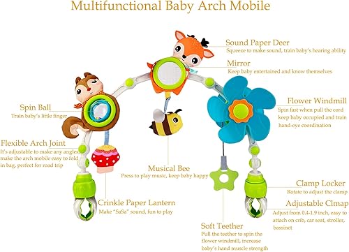 Miniatura 9 de Móvil de cuna para niñas, móvil de arco de bebé para moisés con abrazaderas universales, barra de juguete versátil para juguete de arco de gorila de