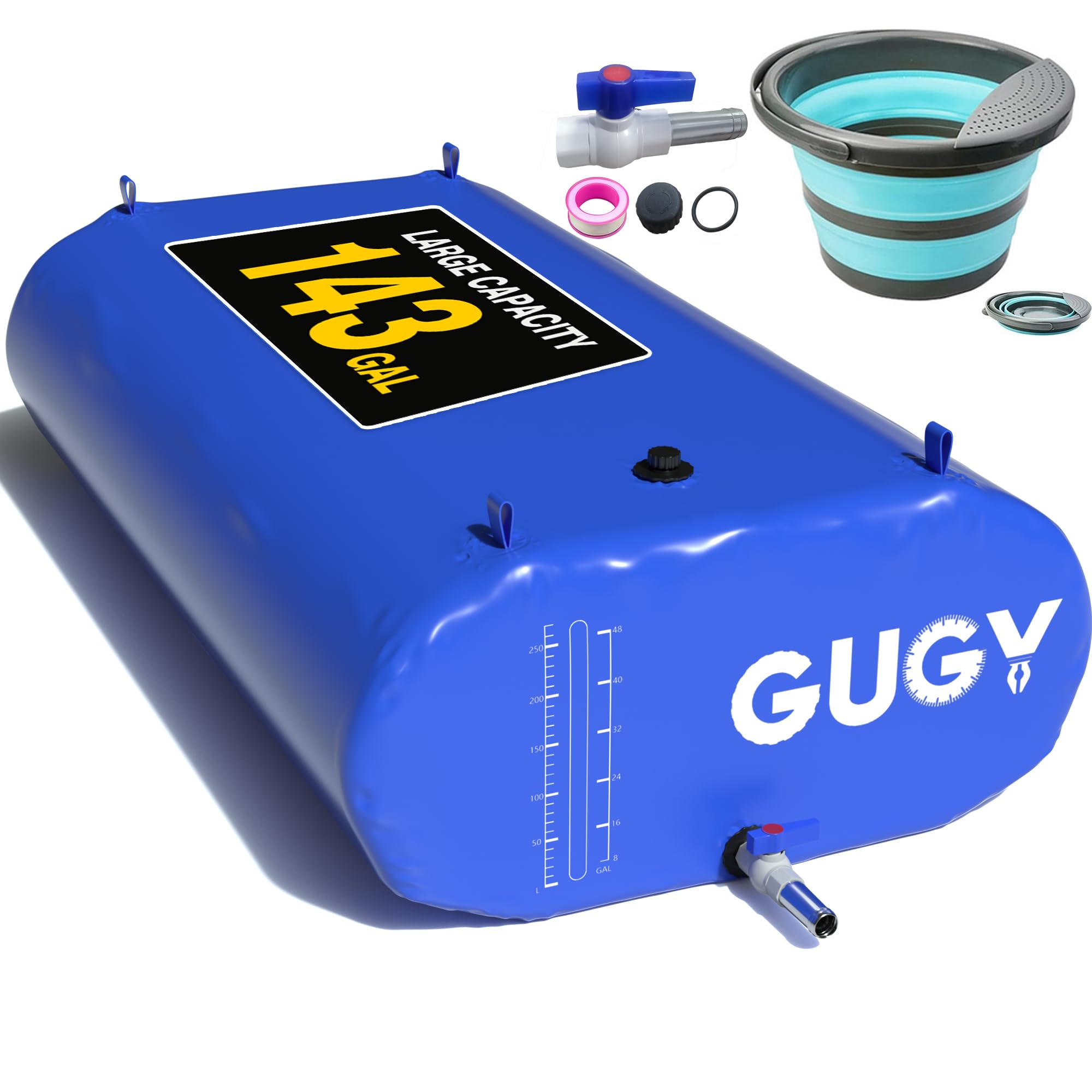 Portable 143 Gallon Water Bladder for Truck Bed,Carrier Cart, Large Water Bob Bathtub Emergency Water Bladder for Outdoor RV &amp; Car Camping,Water Storage Bladder with Spigot,Overflow Kit-Blue 540L
