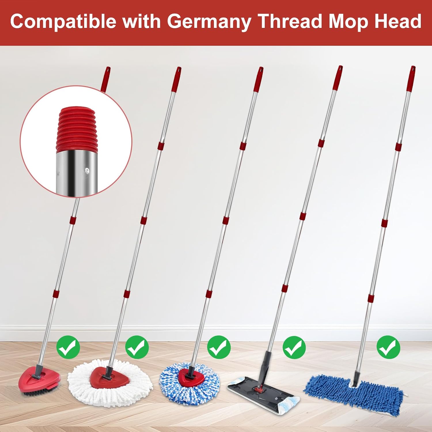 4 Section Stainless Spin Mop Replacement Handle for O Cedar Spin Mop Handle for Ocedar Spin Mop Handles Adjustable 30" to 58" Mop Stick Pole to Various Floor Clean, Universal Screw Joint (No Mop Head) thumbnail