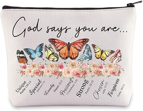WZMPA Bolsa de cosméticos de mariposa regalo para amantes de la mariposa, Dios dice que eres mariposa maquillaje cremallera bolsa bolsa, Dios dice