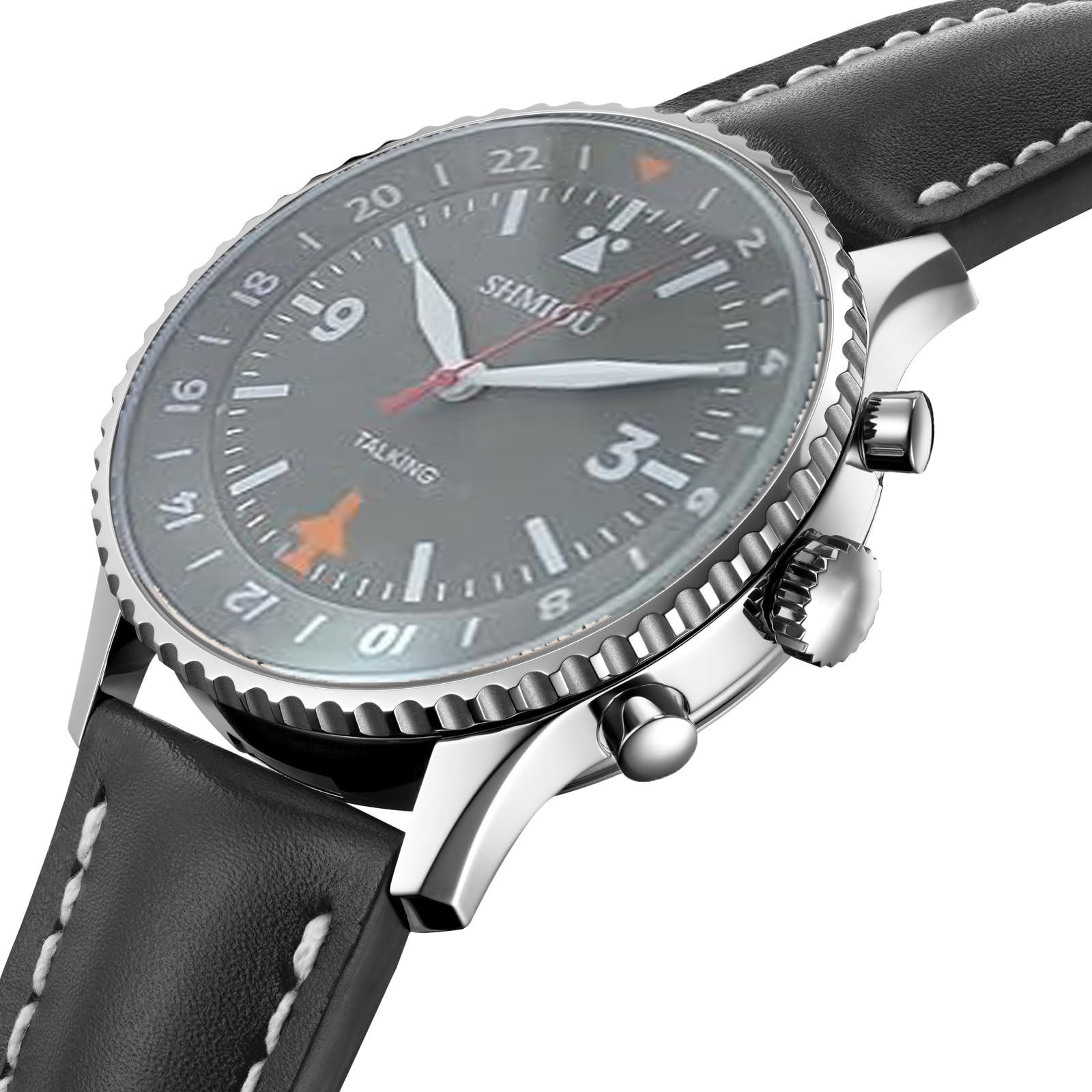 Orologio parlante per anziani ciechi ipovedenti Bracciale in pelle nera XM-IT-230601