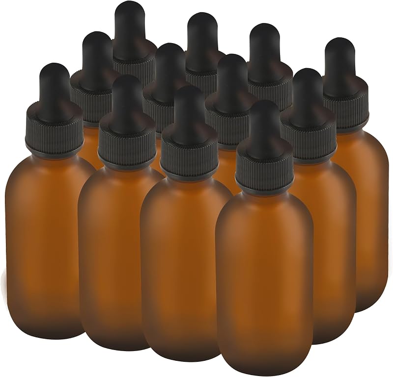 Frascos de Vidro Âmbar NOOEEISS com Conta-gotas, 60 mL, Pacote com 12