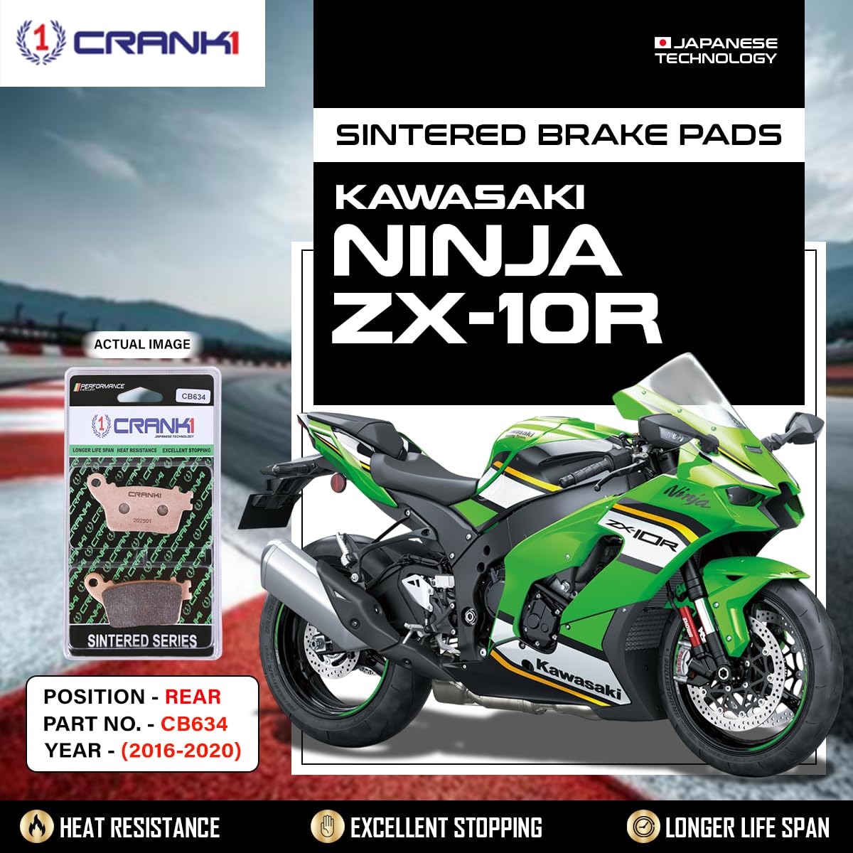 CRANK ONE Sintered Brake Pads Compatible For Kawasaki Ninja ZX-10R