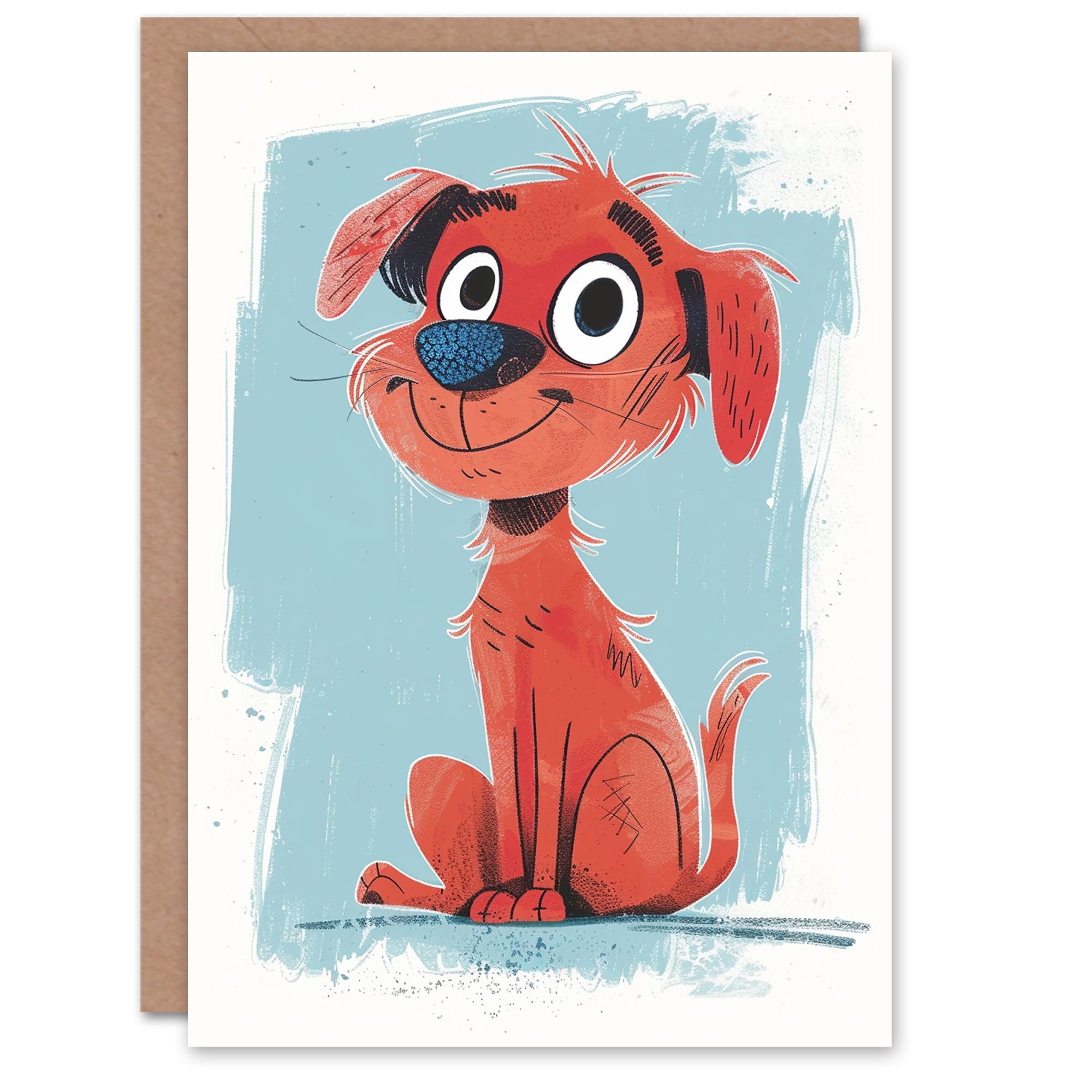 Artery8 Birthday Card Red Puppy Dog Lover Pet Cartoon Cute For Child Kids Son Daughter Greeting Card