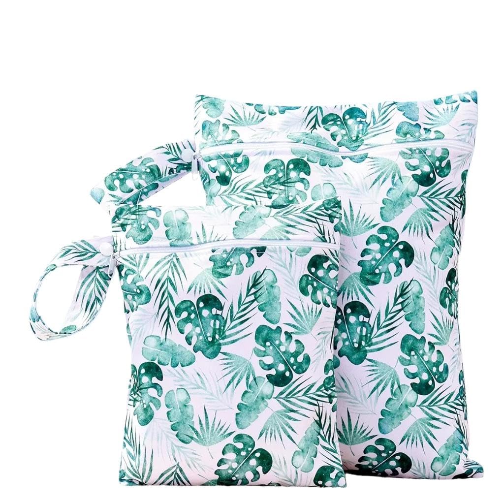 2 Sizes Wet Bags, Waterproof Storage Bag for Baby Diapers and Pump Parts, Reusable Diaper Bag with Zippered Pockets and Handle, Travel Bags, Beach, Pool, Gym Bag for Swimsuits & Wet Clothes, Set of 2