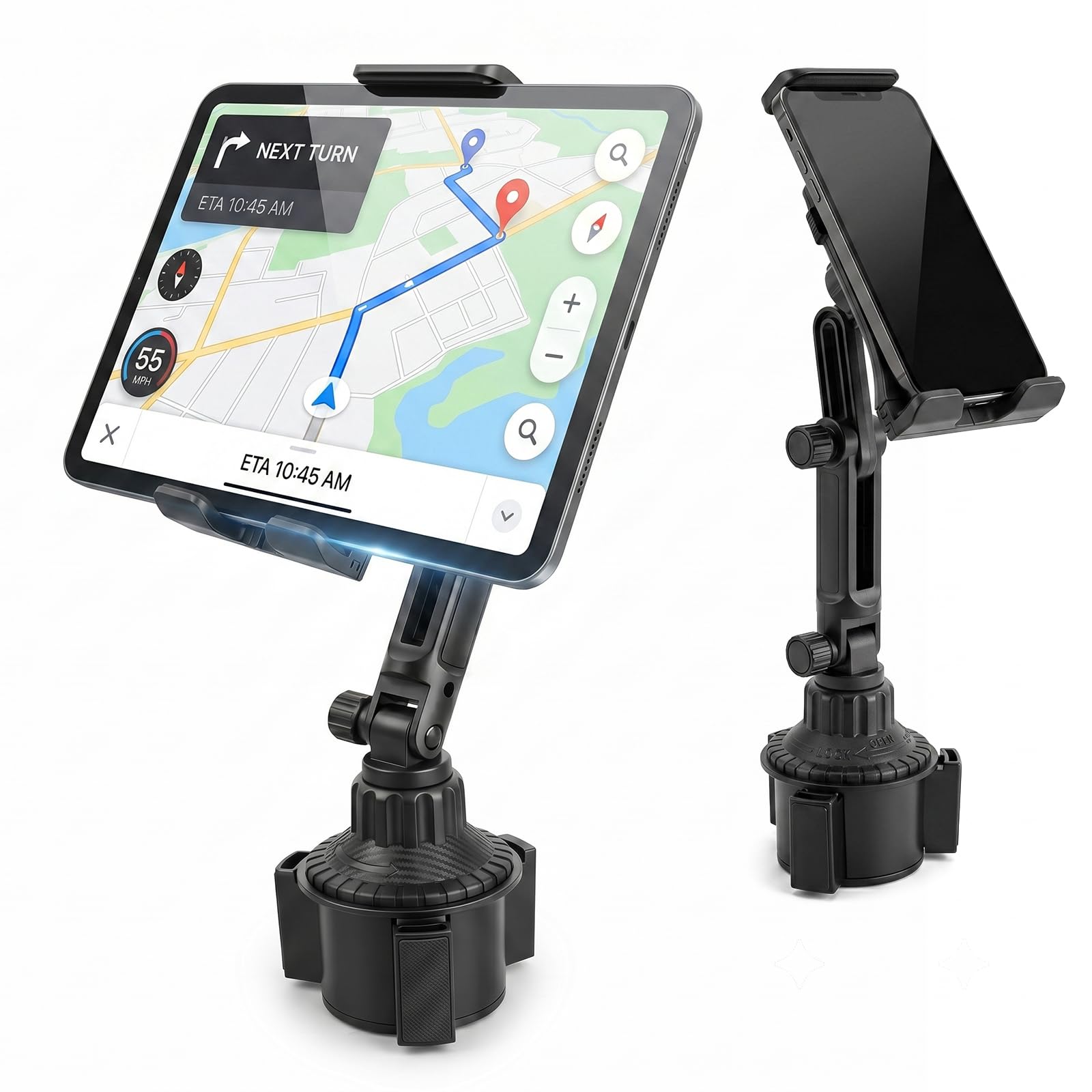 Support de Voiture pour Tablette, Support de Voiture avec Bras réglable | porte-gobelet de voiture avec bras pivotant réglable et flexible, pour Tablette Phone 4-13"