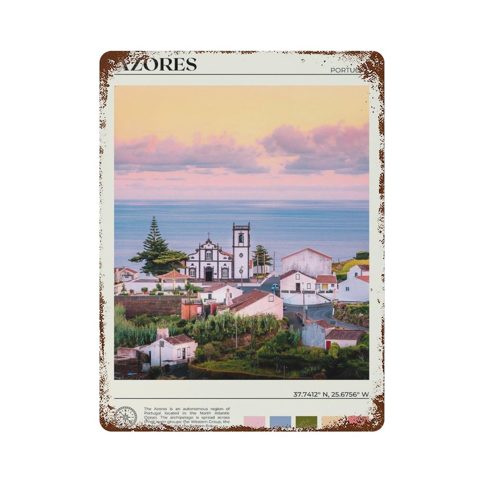 xiaoxiaoshen Real Photo Azores Decor Portugal Wall Decor Art Metal Tin Poster Modern Home Decor Art Home Bar Shop Decorations Vintage Sign 40x30cm