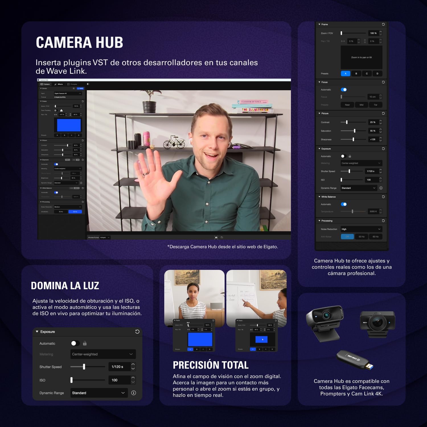 Elgato Facecam 4K – Webcam de Estudio 4K60, Calidad Tipo DSLR a 60 FPS, Compatible con filtros de Lente de 49mm, HDR, vídeo sin comprimir, área de Enfoque optimizada – USB-C para PC y Mac 10