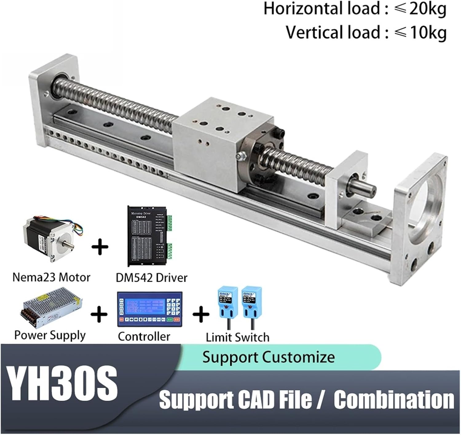 YH60S Linear Bearing Slider Module Ball Screw CNC Cross Table High Speed Precision Guide Rail Slide Table Motion Module Actuator(Complete kit,800mm Stroke)