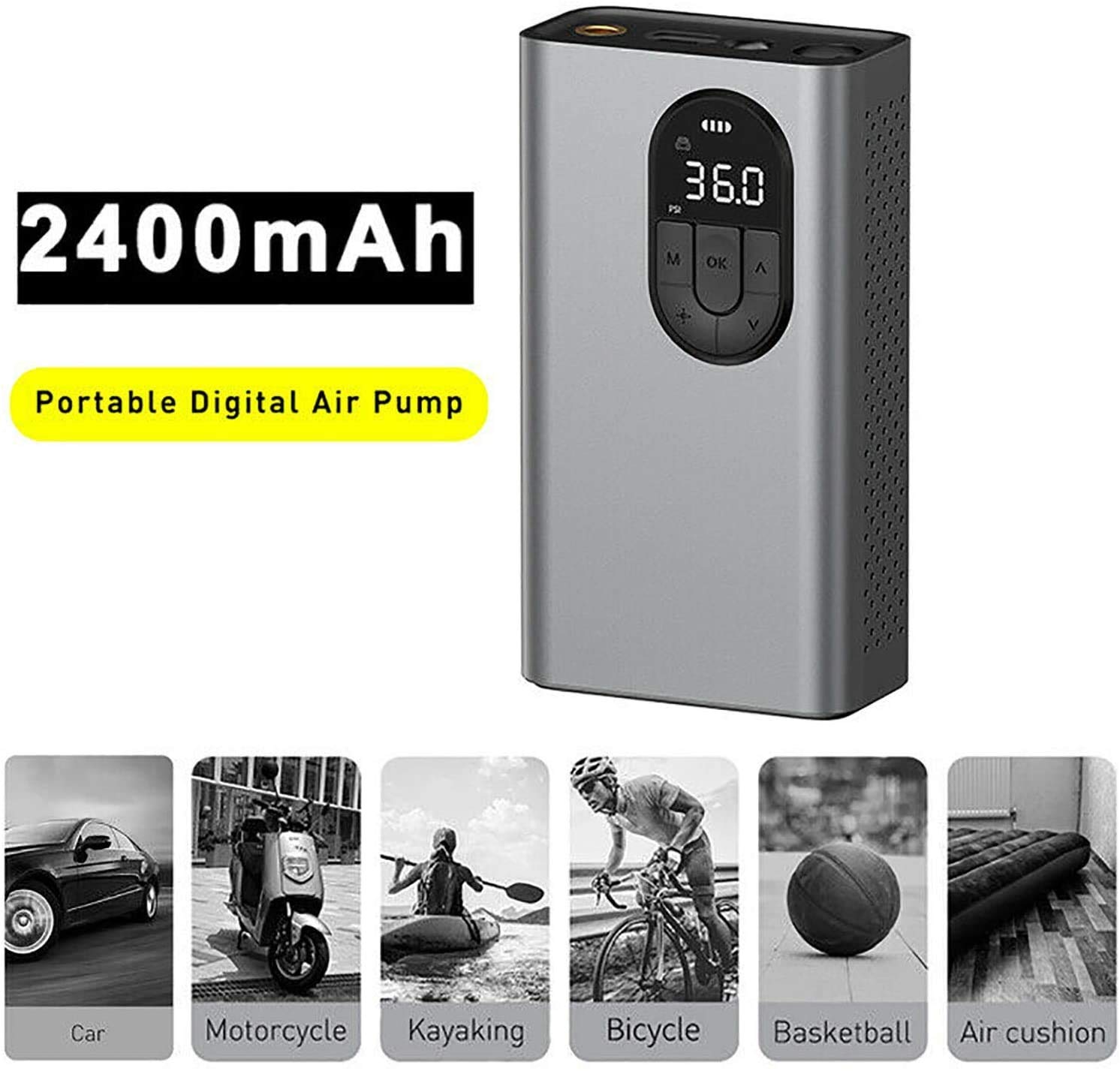 Pompa per biciclette ad aria portatile mini gonfiatore aria cordless pompa elettrica pompa a mano a mano compatta con calibro digitale GUIDATO Batteria leggera e ricaricabile 150 PSI per, bicicle