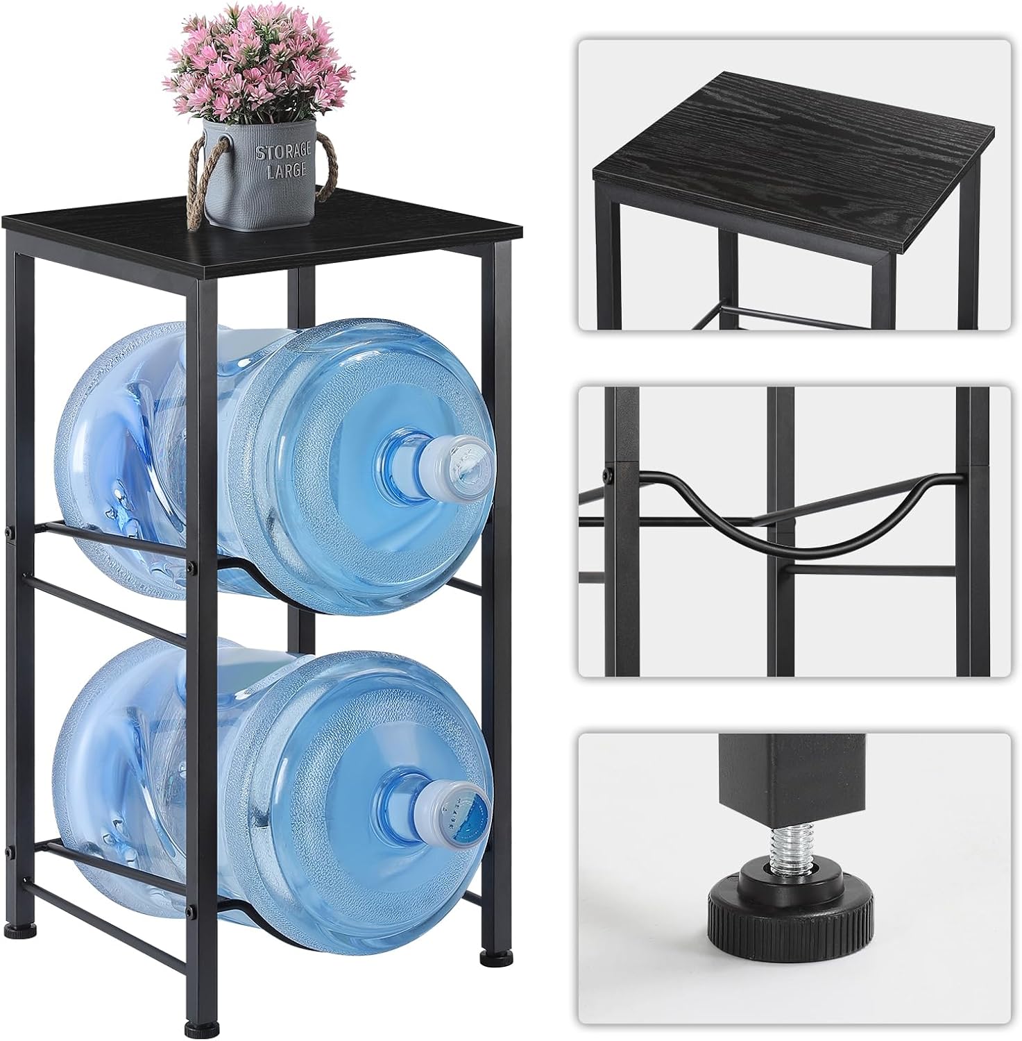 LIANTRAL 5 Gallon Water Bottle Holder with Storage Shelve, Water Jug Holder, Water Jug Rack, Water Jug Stand, Water Bottle Organizer for Office, Kitchen, Living Room Black
