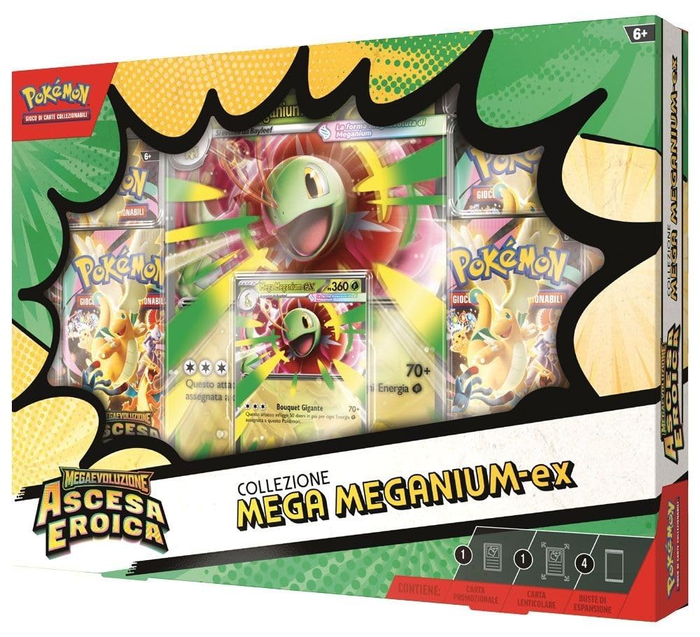 Pokémon Ascesa Eroica Collezione Mega EX Trio ITA – Mega Emboar ex, Mega Feraligatr ex, Mega Meganium ex – Set Carte Pokémon GCC Italiano più 100 Sleeves Perfect By Baruzcard