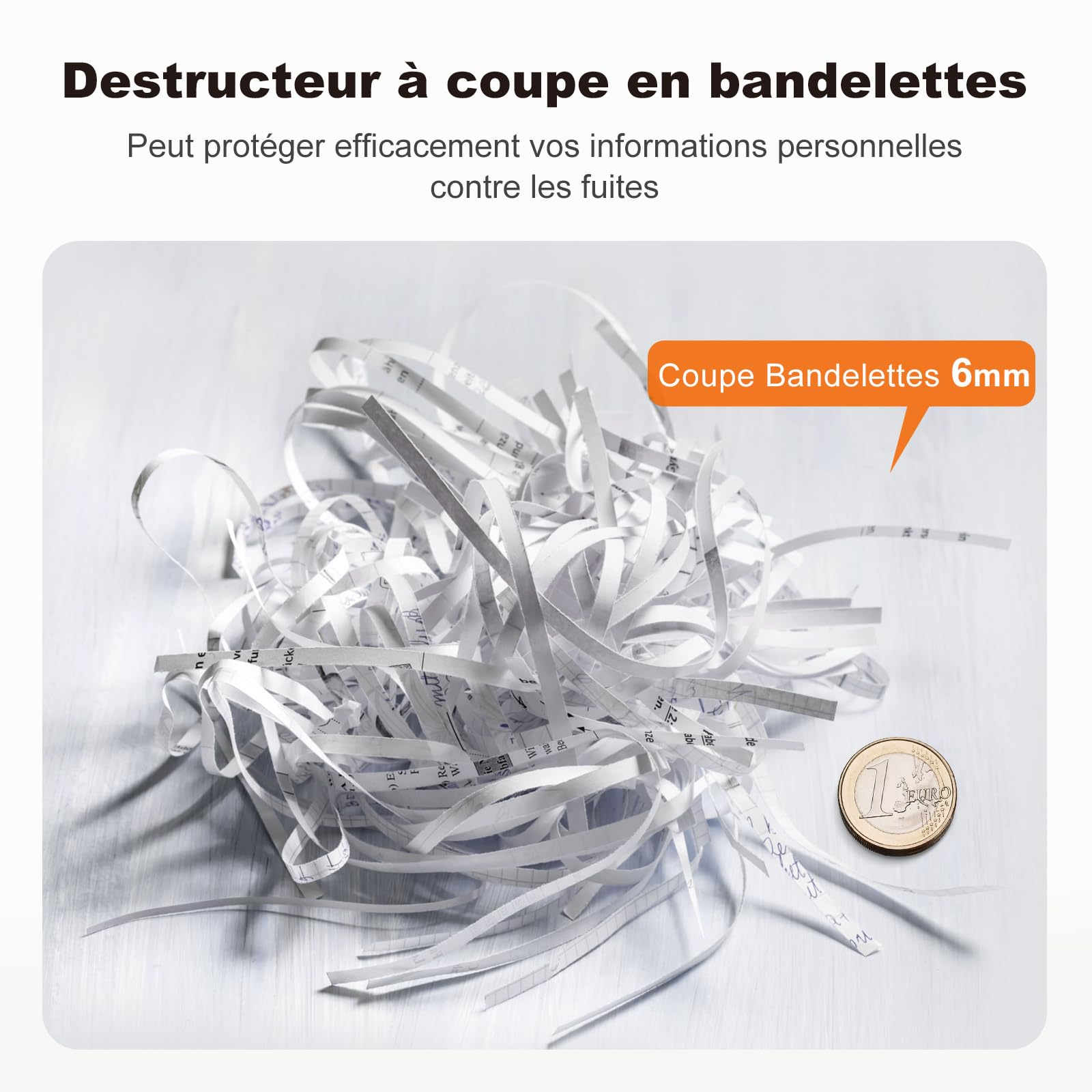 Bonsaii Destructeur de Documents Bras télescopique, déchiqueteuse Coupe en Bandes, 6 Feuilles, 9 litres, Niveau sécurité P2