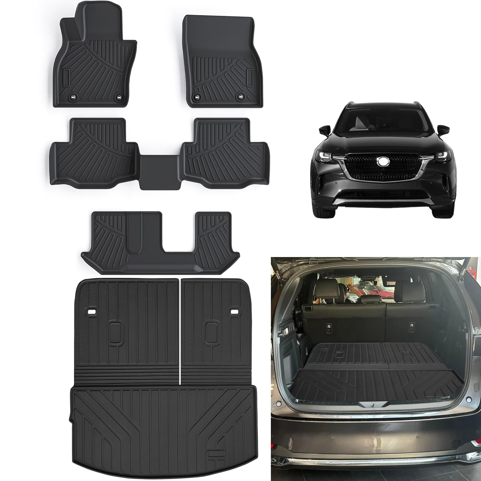 Incomplete Floor Liners & Cargo Liners & Backrest Mat for 2024 Mazda CX90 (Only 8 Seats-2 Row Bench Seat),Not Fit for 6-Seats and 7-Seats Version,All Weather Car Floor Mats with Trunk Mat for CX-90