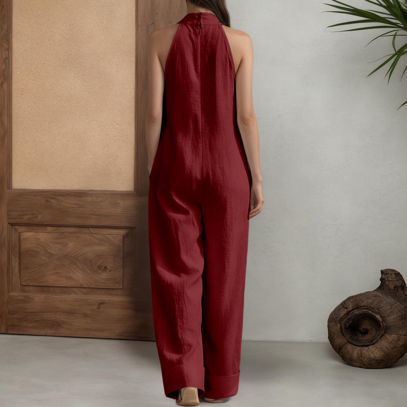 Generisch Eleganti e comodi pantaloni senza maniche in tinta unita da donna, in cotone elasticizzato traspirante, versatili per ufficio e tempo libero, lunghezza alla caviglia con elastico in vita