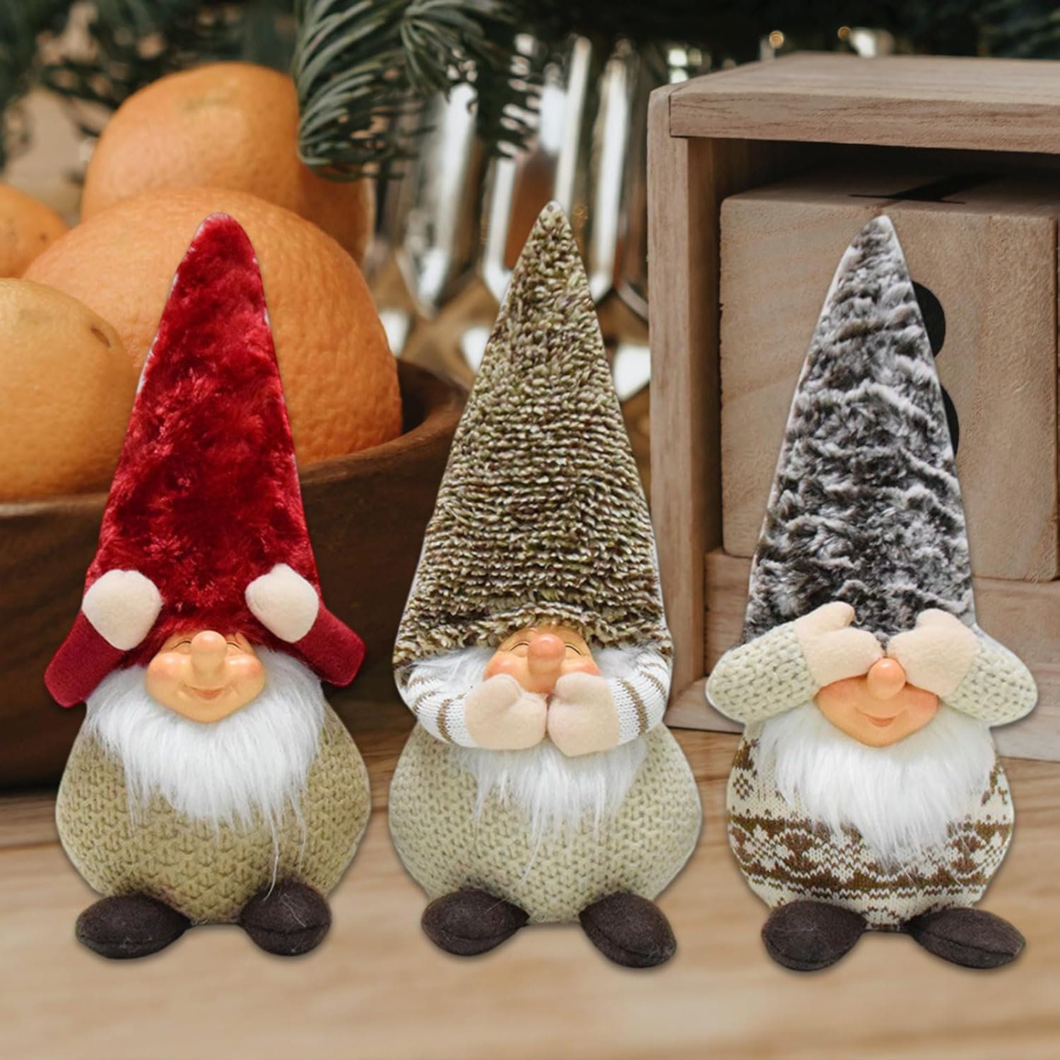 ユニークなクリスマスノームの置物 3個セット カラフルなデスクオーナメント 季節の小人 卓上装飾 ユレタイド アクセサリー 春のノー